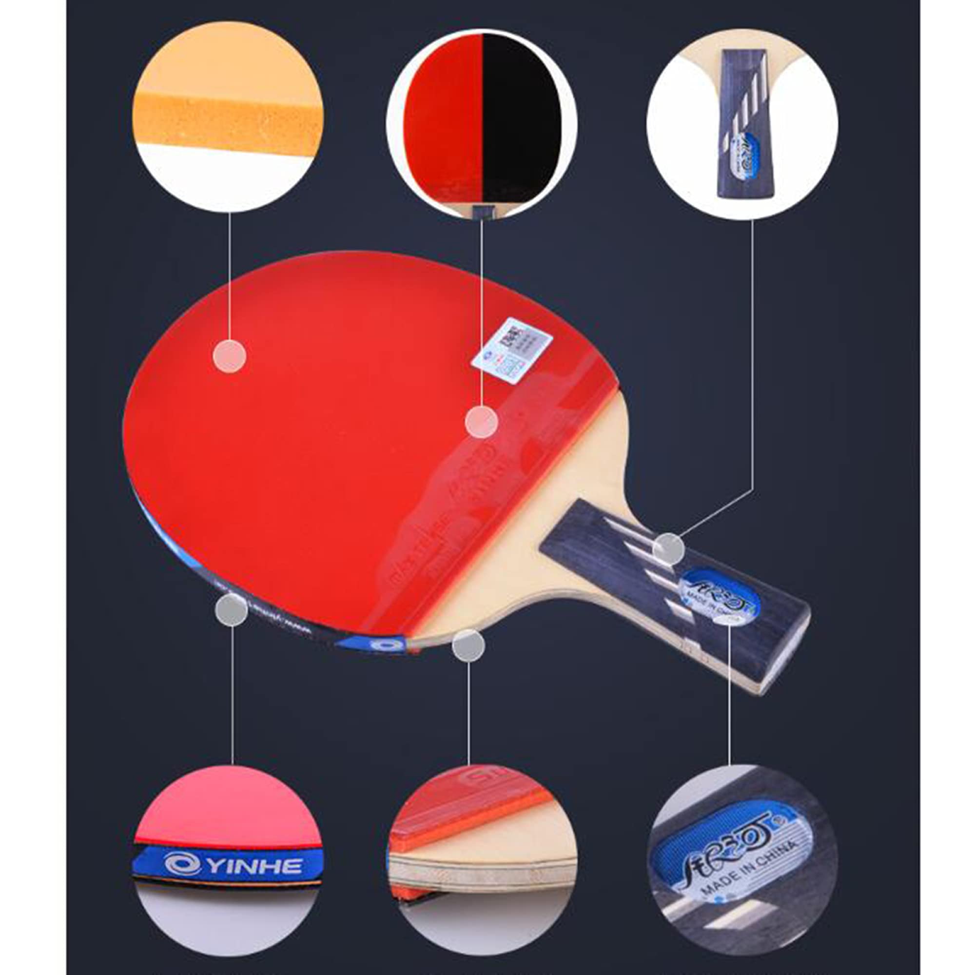 rakieta do tenisa stołowego, profesjonalna rakieta do ping-ponga z torbą rakietową, 5 drewno 2 Carbon, 10-Star Offensive Paddle do tenisa stołowego/kostka/długa stal