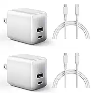wegear USB C Fast Charging Charger, 30W Dual-Port GaN Nano Charger with Foldable Plug for iPhone 17/16/15 Series, iPad, Galaxy S24 Ultra and More Series, (White, 2 Pack & 2 Cable)
