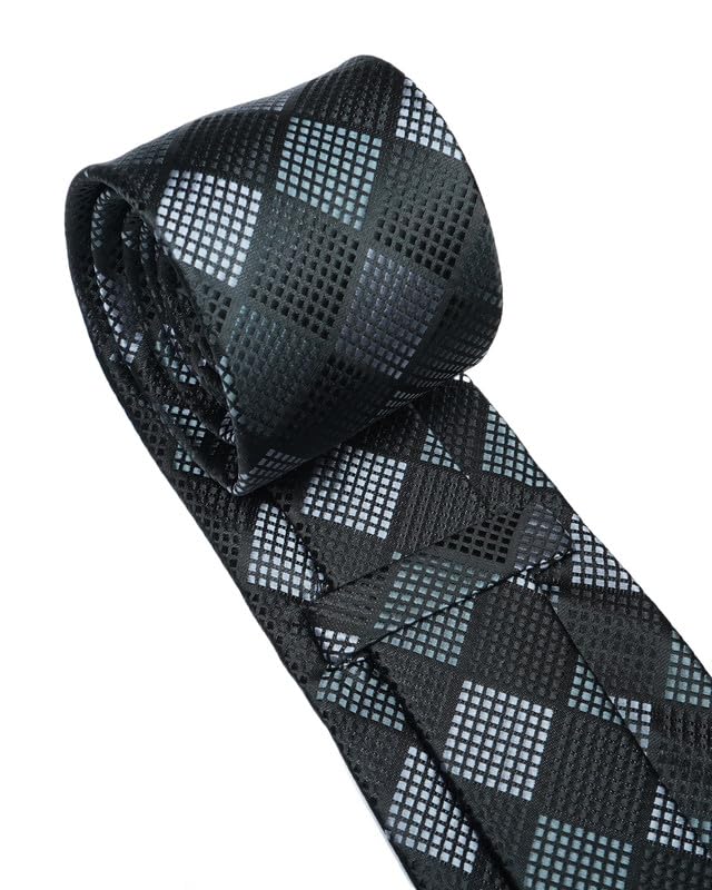 Image of Axlon Tie for Men - Micro Silk Neck Ties Set with Cufflinks Flower Pin, Pocket Square & Black Gift Box, Combo Necktie Sets for Office Wear, Formal Suits & Weddings (0, Checkpn)