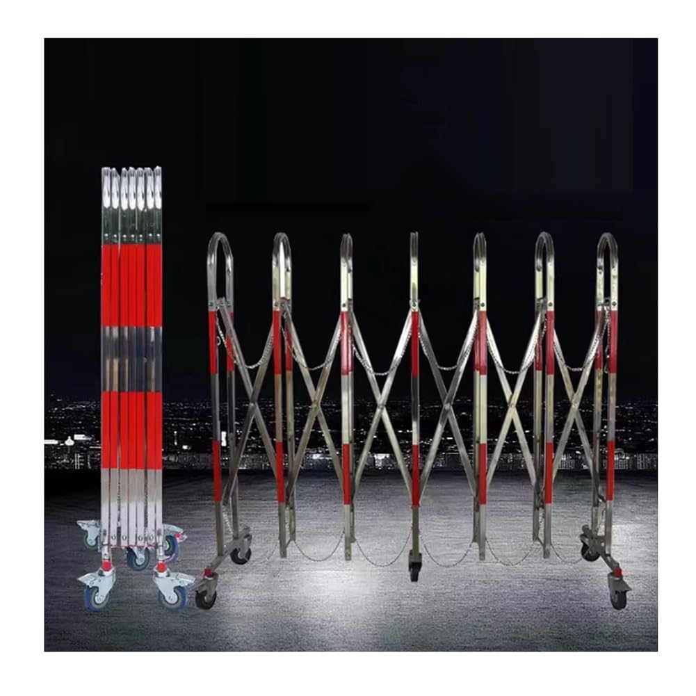 Valla de tráfico retráctil de metal extensible (1,1 x 7 m) para uso industrial, control de acceso, seguridad para eventos, tráfico