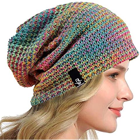 HISSHE Women's Slouchy Beanie Knit Beret Skull Cap Baggy Winter Summer Hat B08w (Green/Yellow/Pink) Cover
