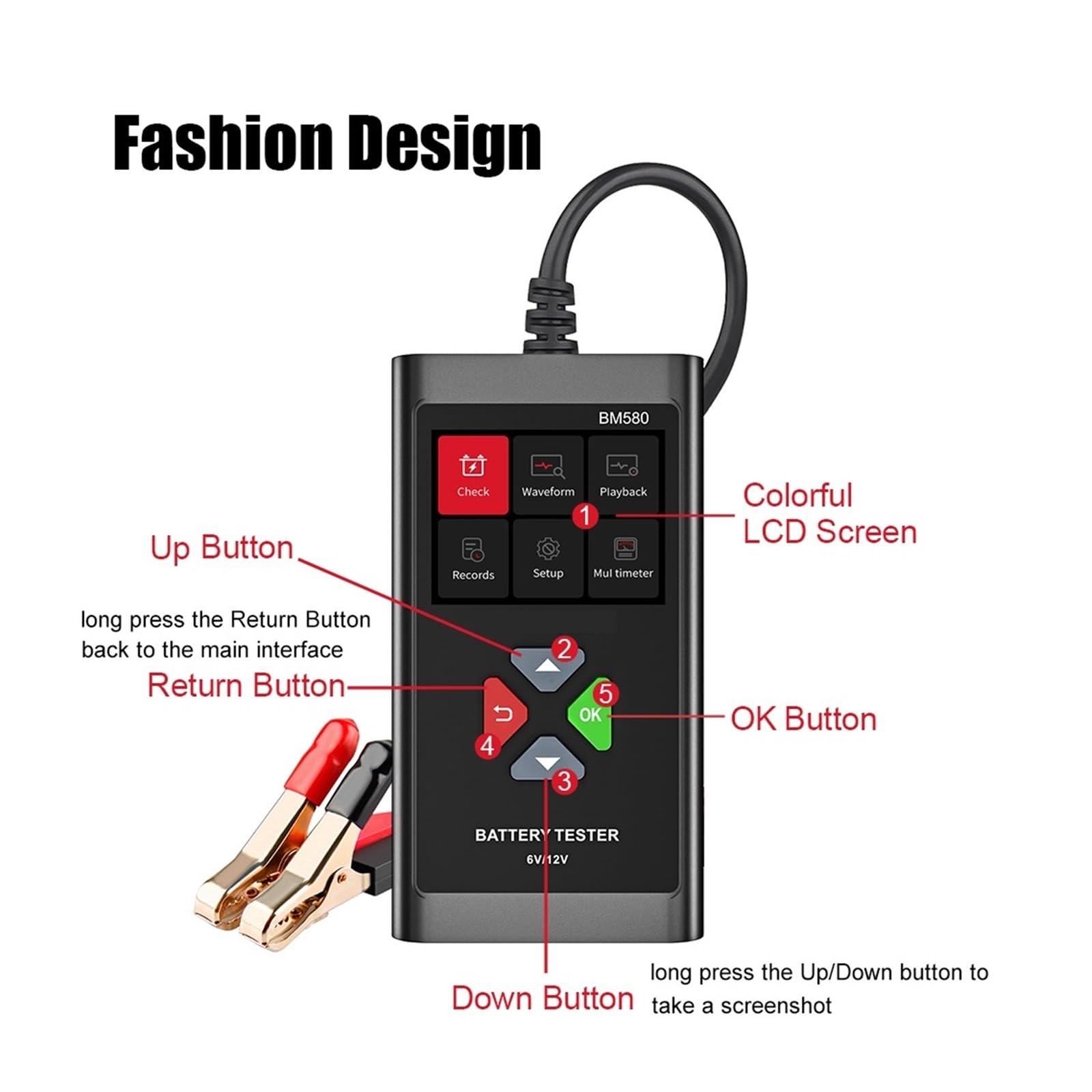 Tester per batterie auto, Tester for batteria auto BM580/BM550 da 24 V, 6, 12, test di carica e avviamento, analizzatore circuito CCA, kit diagnostico for moto, accessori for(BM550 6V 24V)
