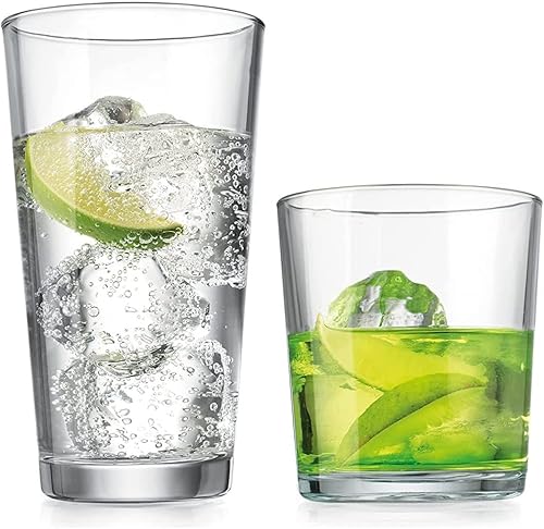 Glaver's Juego de 12 vasos para beber. Juego de cristalería, 6 vasos de vidrio Highball, 6 vasos de whisky. Juego de vasos de 17 onzas de alto y