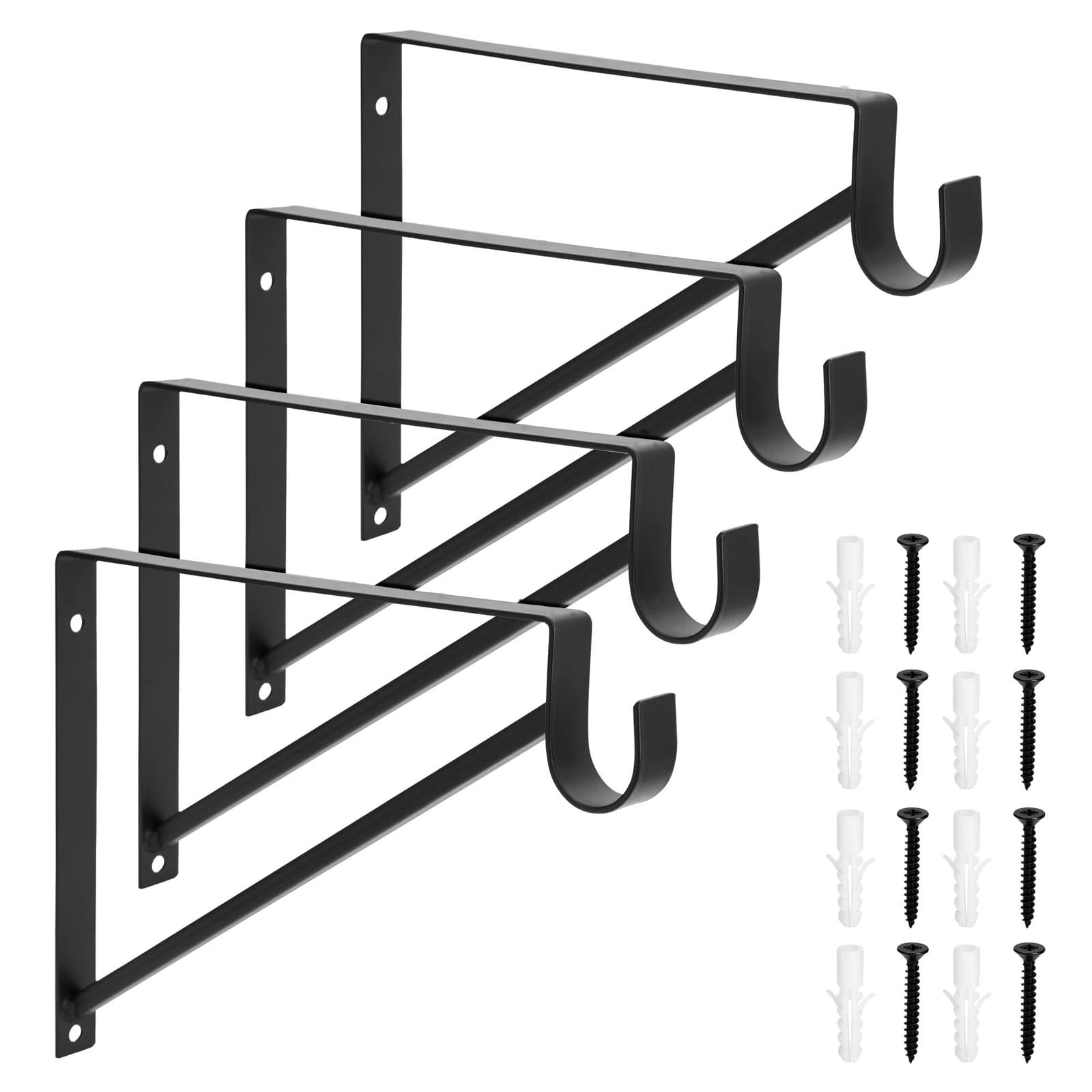 Okuna Outpost Paquete de 4 soportes de metal resistentes para barra de armario para estantes, ropa (negro, 12.5 x 1 x 9.5 pulgadas)