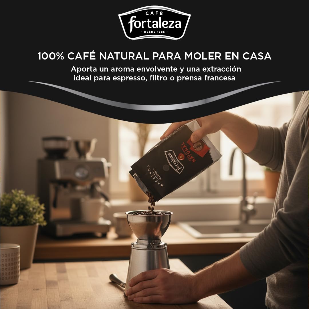 CAFÉ FORTALEZA Café en Grano Natural 500g x 6 - Total 3KG - Café en Grano con Matices Herbales y Afrutados - Café Arábica Centroamericano y Brasileño con Sabor Elegante - Café con Final Largo