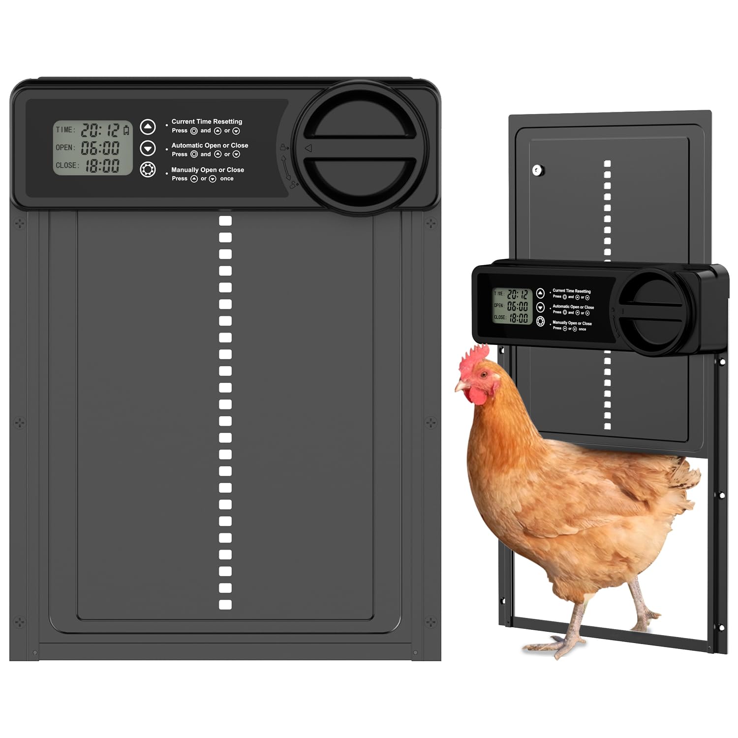 Budsom Automatic Chicken Coop Door, Battery Powered Electric Chicken Coop Door with Smart Timer, Anti-Pinch Sensor, LCD Display& Low Battery Reminder