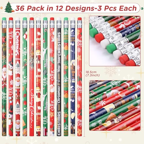 Lápices de Navidad para Niños con Borradores, Set de 36 miniatura 2