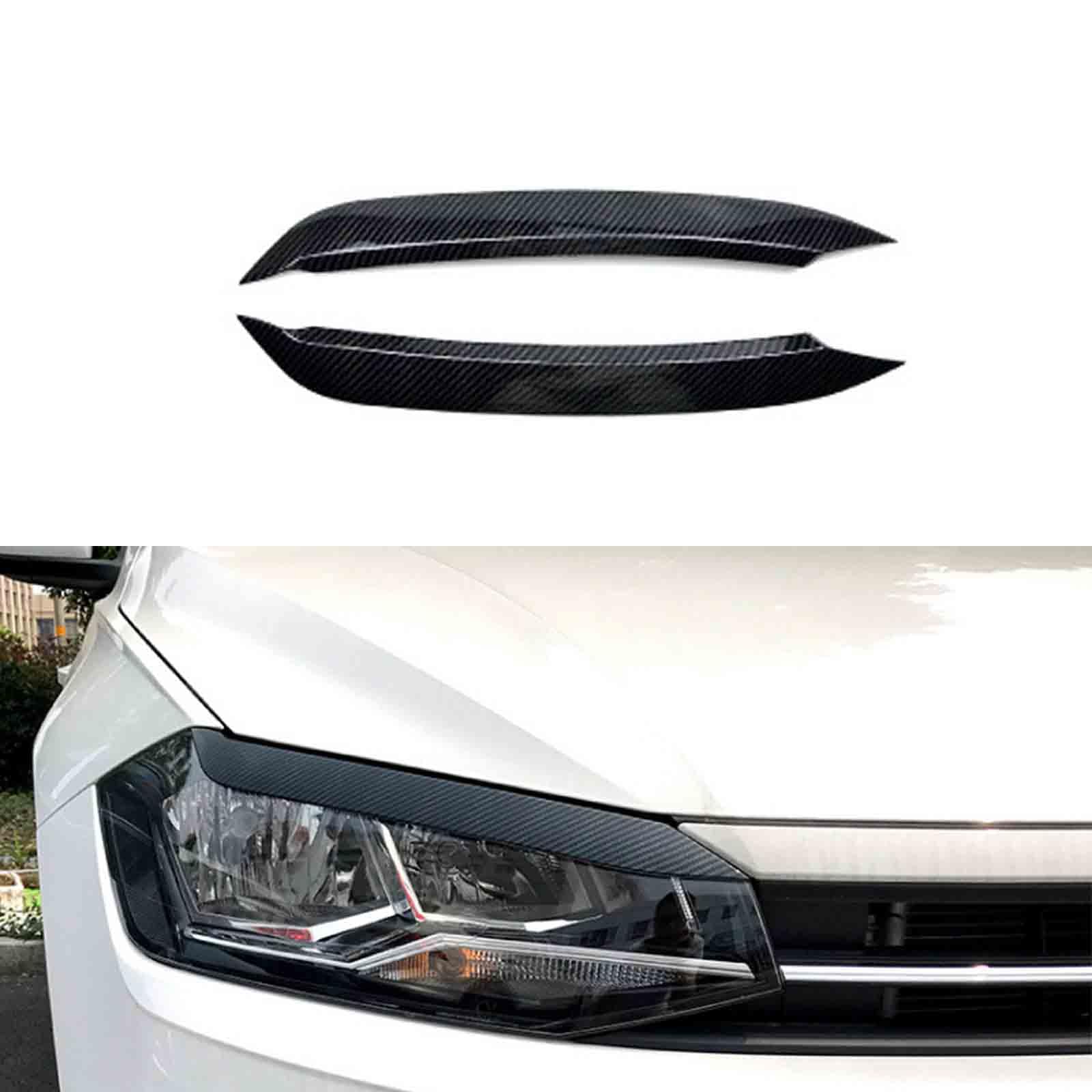 YPFYBHD Compatible with VW POLO MK6 2018+, 1 Pair Car Headlight Eyebrow Eyelid Lamp Car Evil Eye Car Sticker Exterior Accessories Modification, Carbon Fiber Look