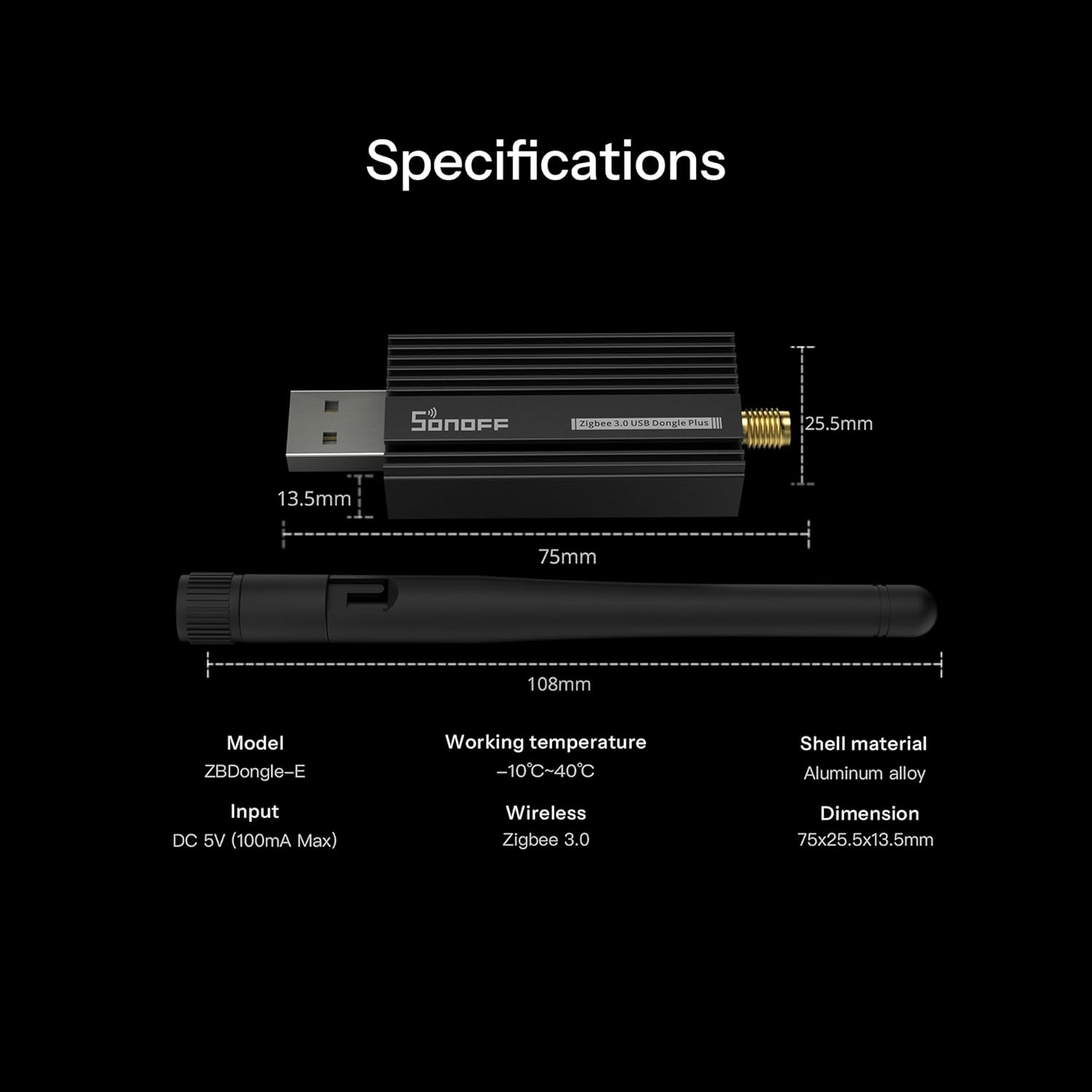 SONOFF Zigbee 3.0 USB Dongle Plus-E Gateway, Universal Wireless Zigbee USB Adapter with Antenna for Home Assistant, Open HAB, Zigbee2MQTT etc