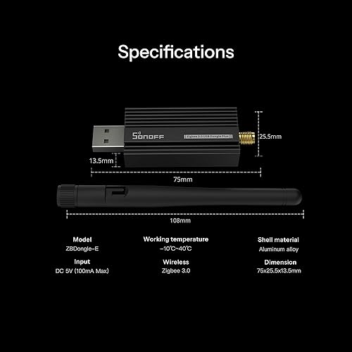 Miniatura 8 de SONOFF Zigbee 3.0 USB Dongle Plus-E Puerta de enlace, Adaptador USB Zigbee inalámbrico universal con antena para Home Assistant, Open HAB