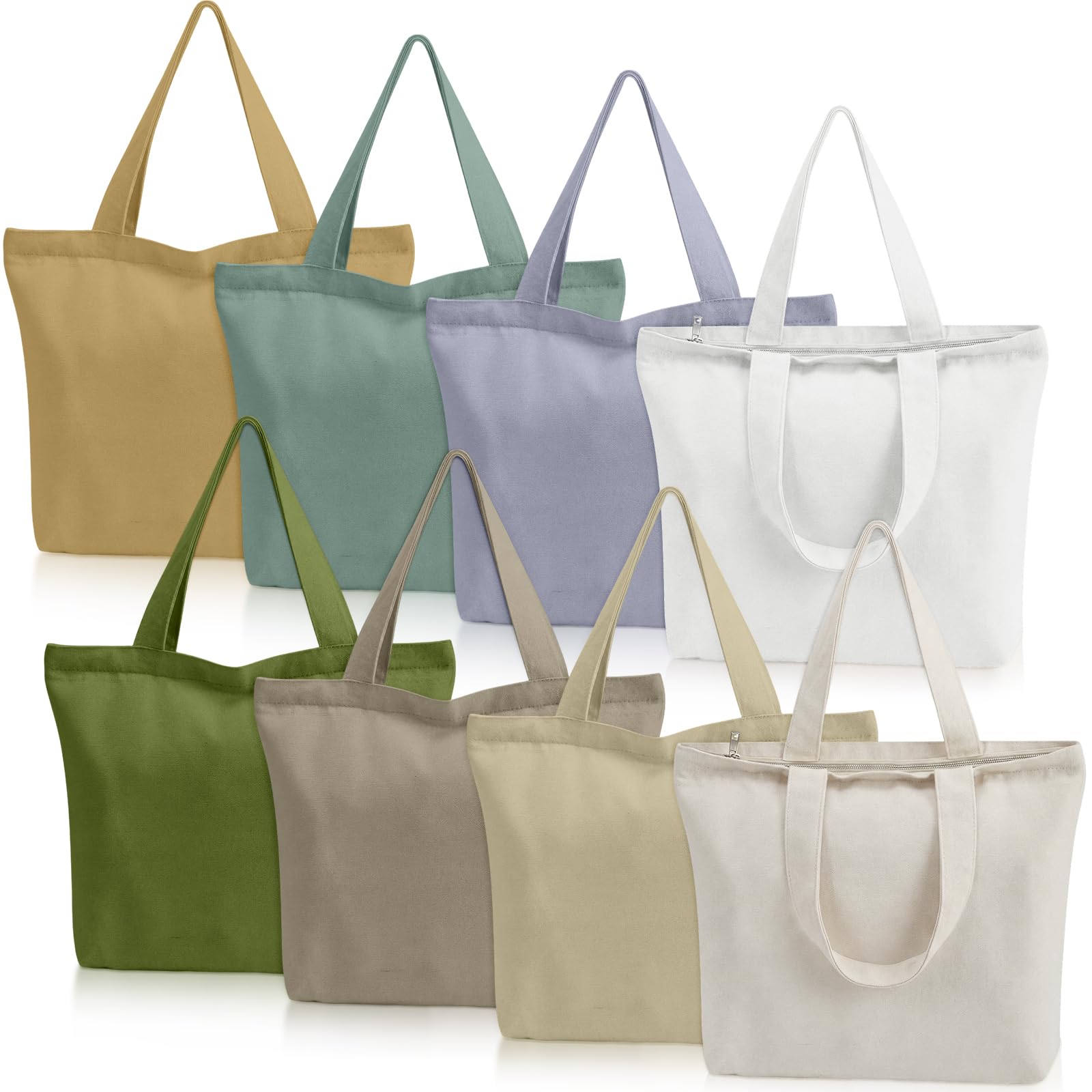 Epakh 8 Pack Canvas Tote Bag Bulk with Zipper, 16.5 x 13 Inch, Boho