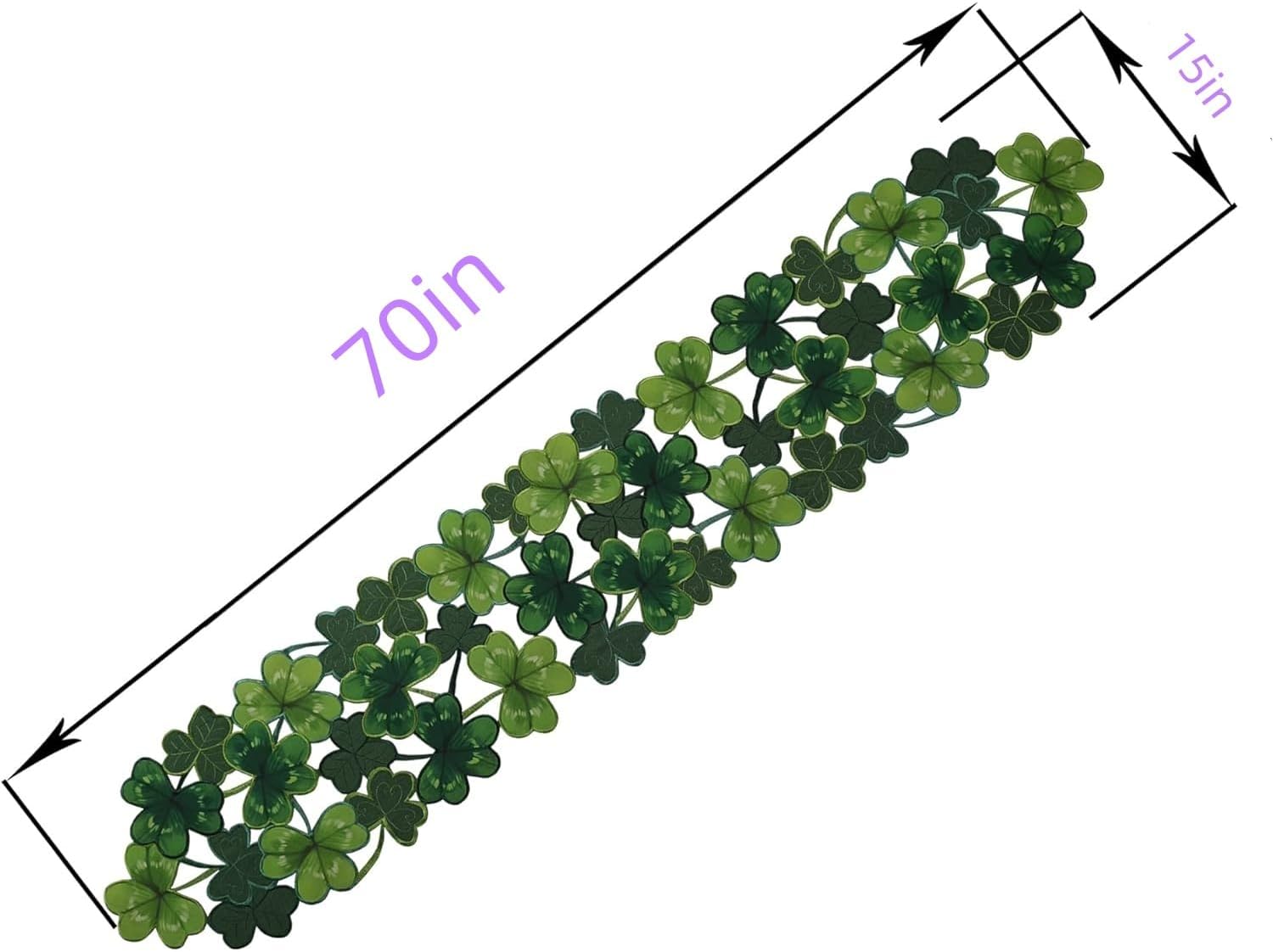 St. Patrick's Day Irish Shamrock Table Runner, Embroidered Cutouts for Family Dining Spring Party Holiday Table Decorations, Green (Clover 15" x 70")
