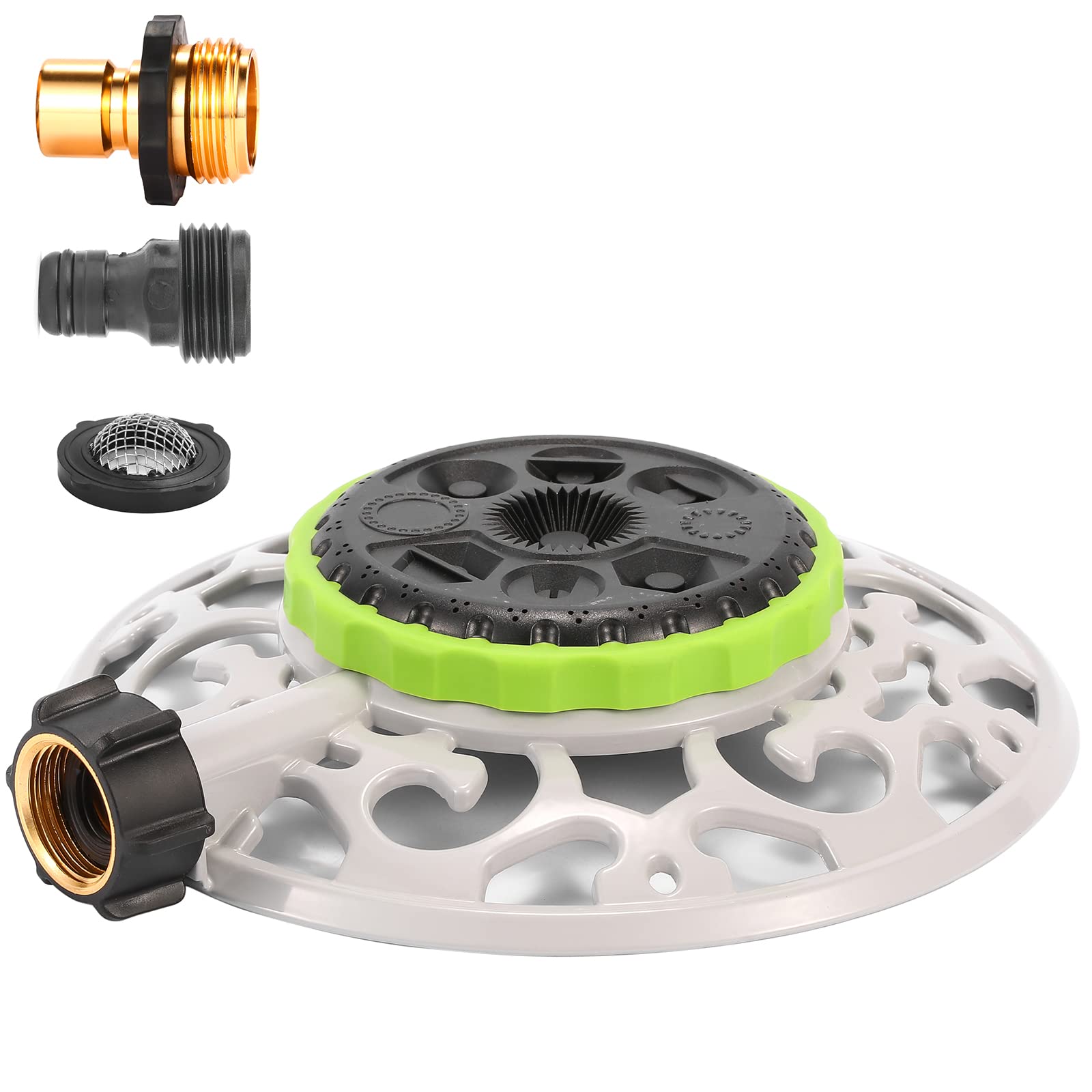 Turret Pattern Sprinkler, 8-Pattern Stationary Water Sprinkler on Metal Decorative Base for Watering Small and Large Yards, Lawns, Garden or Odd Shaped Areas