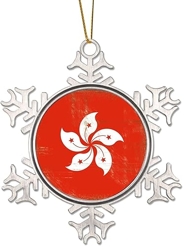 Miniatura 10 de Decoraciones de Navidad de peltre, bandera retro de Letonia, bandera nacional, copo de nieve de metal, adorno de Navidad para colgante de árbol de