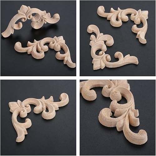Miniatura 4 de MUXSAM Apliques decorativos de madera, 2 pares de flores talladas de madera sin pintar para armarios, cofres, espejos, cajas, puertas, paredes,