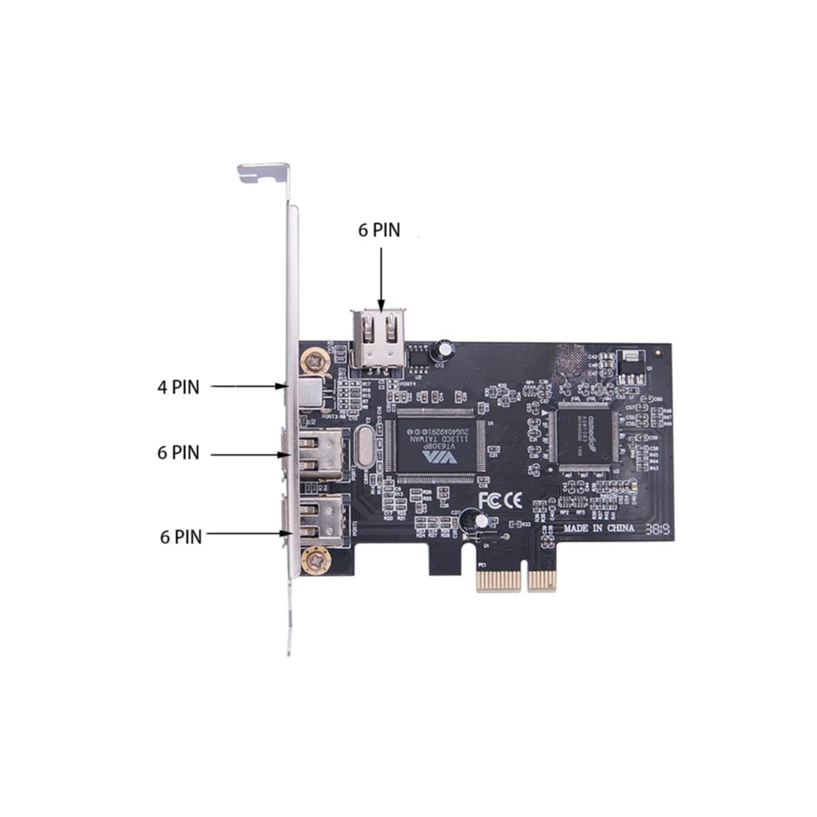 Amazon | PCIe 4 ポート 1394 Firewire 拡張カード PCI Ex1 外付け