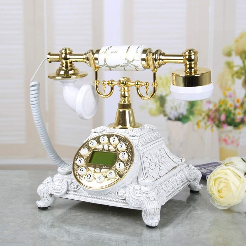 Téléphone Fixe Vintage/téléphone rétro avec Corps en Bois et métal Cadran Rotatif Fonctionnel et Classique - Finition en métal Bronze Téléphone Fixe