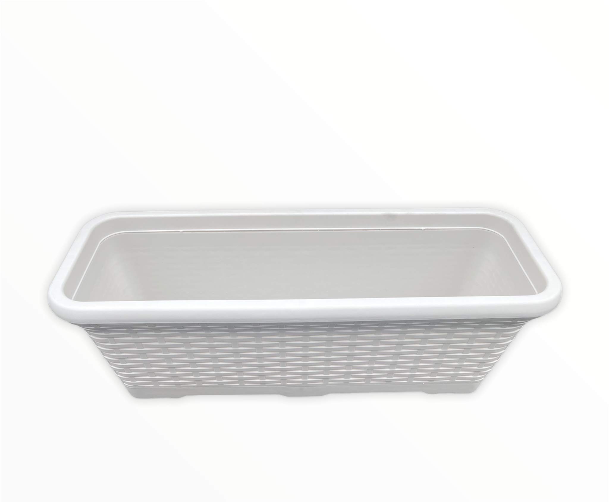 Tamersgifts 12 Litre Indoor/Outdoor Flower Plant Pot Plastic Rattan Window Box Planter with Saucer 54cm Length x Width 20cm x height 17.5cm - Capacity 12 Litre (Off White)