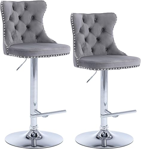 LLS Juego de 2 taburetes de bar grises para encimera de cocina, sillas grises de altura de mostrador con respaldo,
