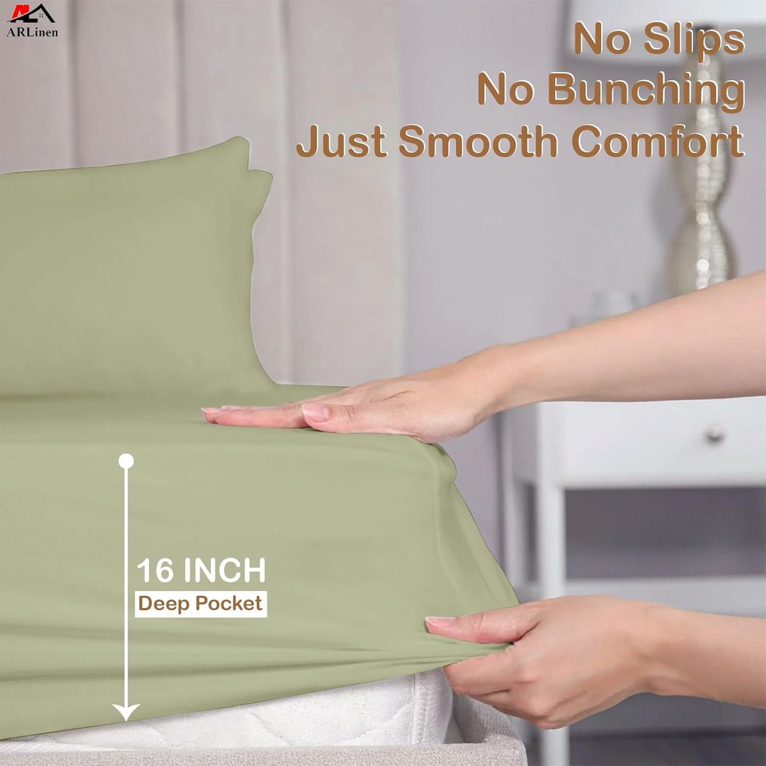 ARlinen Split Queen Sheet Set - 5 Piece 100% Egyptian Cotton Sheets for Adjustable Beds, Deep Pocket up to 16", Sage Bed Sheets Set
