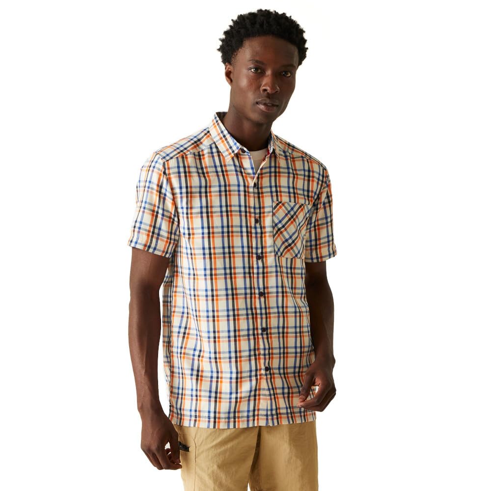 Regatta Mindano VIII Men's Short Sleeve Shirt, New Royal/Khaki Check, S
