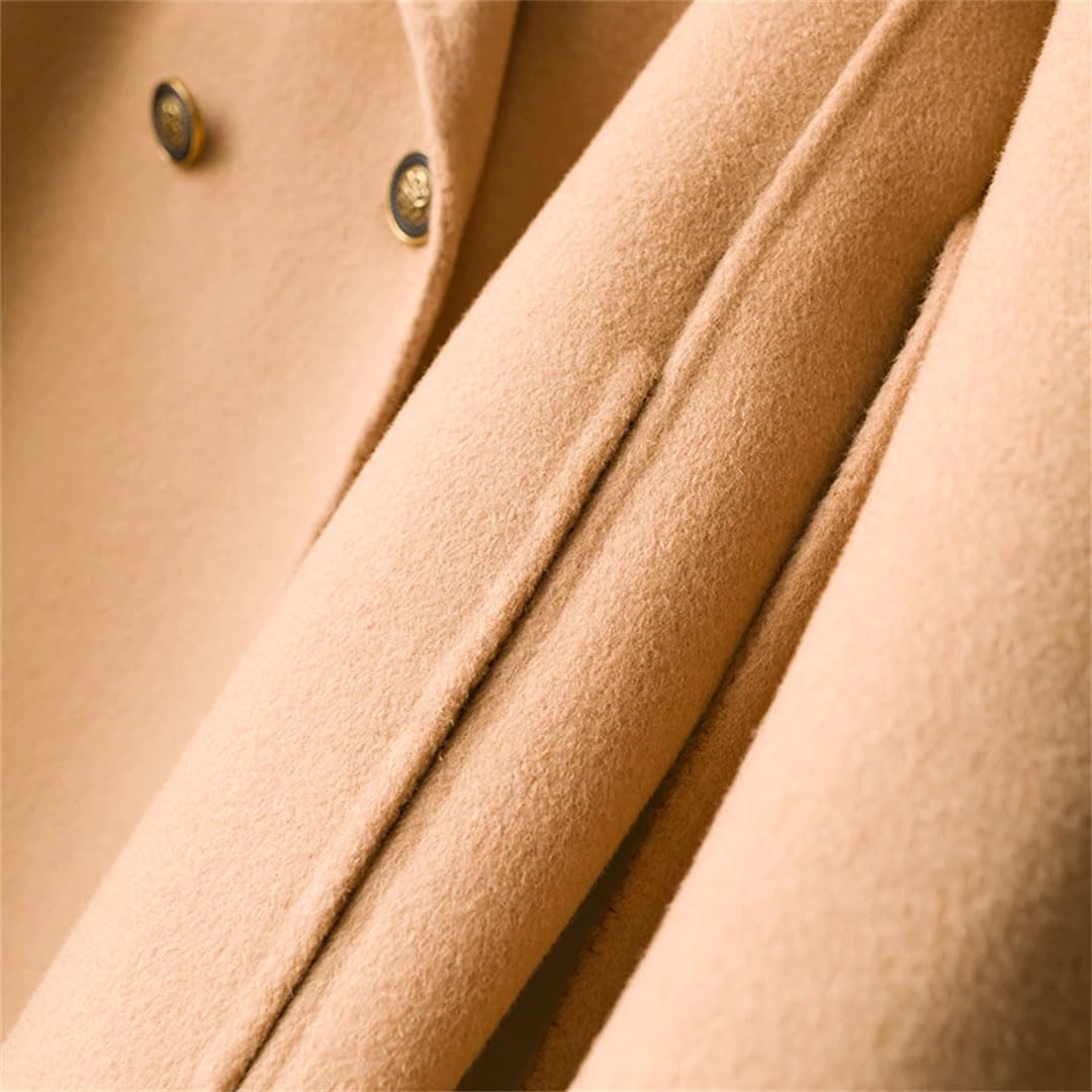 Gabardina larga de lana para mujer, de lana merino, a la moda, con solapa, cinturón, abrigo grueso coreano