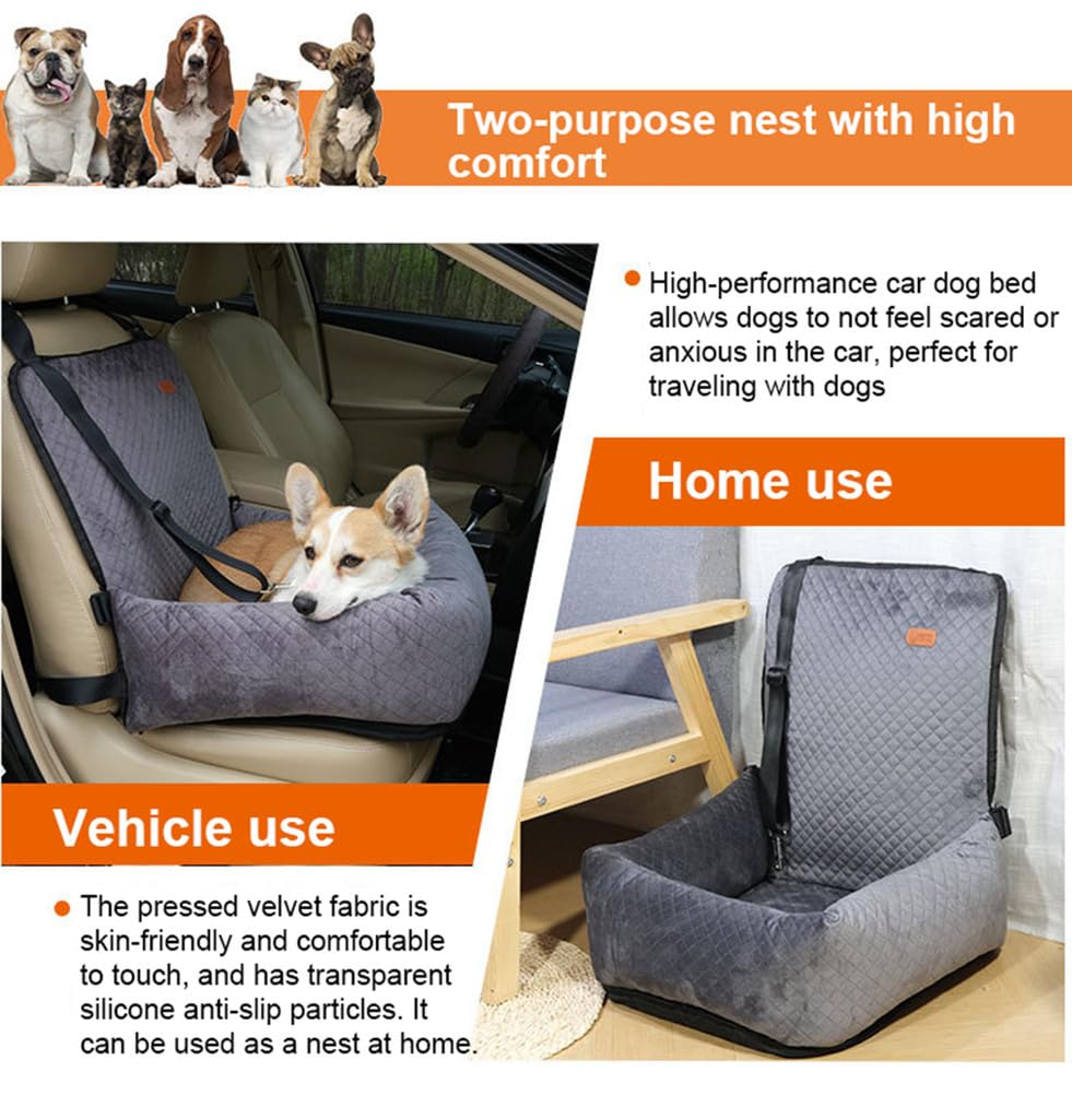 Asiento de Cama para Perros pequeños y medianos,Asiento de Seguridad de Viaje Suave para Mascotas con cinturón de Seguridad,Cama transportadora de Viaje para Mascotas Desmontable,E