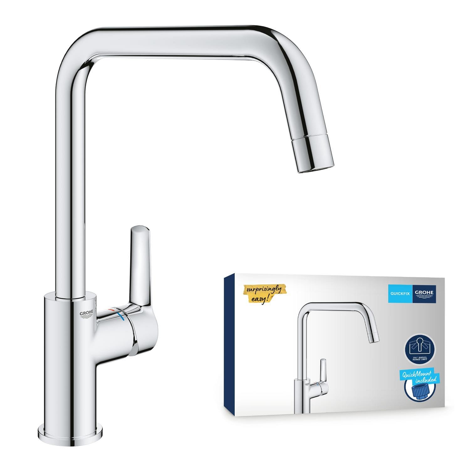 GROHE mitigeur monocommande de cuisine Start, bec en forme de L, chrome, 30470000 (Import Allemagne)