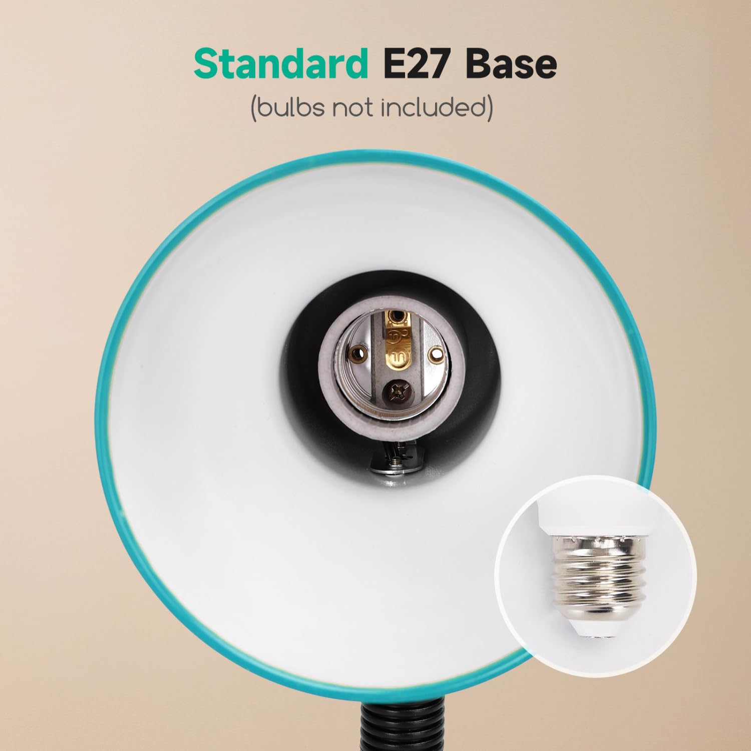 Aigostar Lampada da Scrivania Vintage, Lampada da Tavolo Compatibile con Lampadine LED Modello E27, Senza Lampadina, Max 240V, Ciano, per Adolescenti, Bambini, Ragazze, Leggere, Lavorare, Studiare
