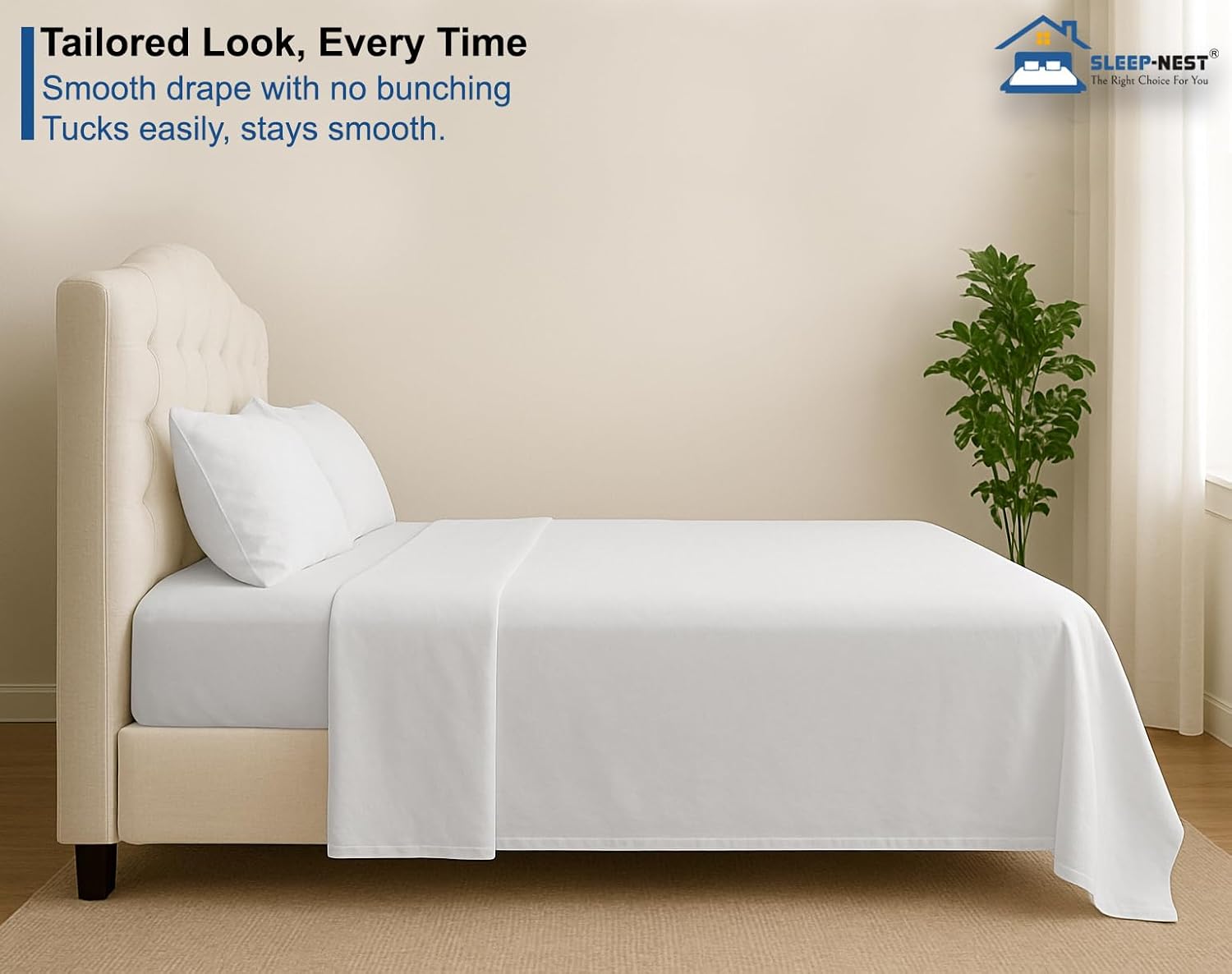 SLEEP-NEST Oversized King Flat Sheet 120"x120" - 1 Piece 100% Egyptian Cotton Hotel Luxury Top Sheet – Extra Large, Deep Pocket, Soft & Premium Bedding for Tall King & Cal King Beds - White