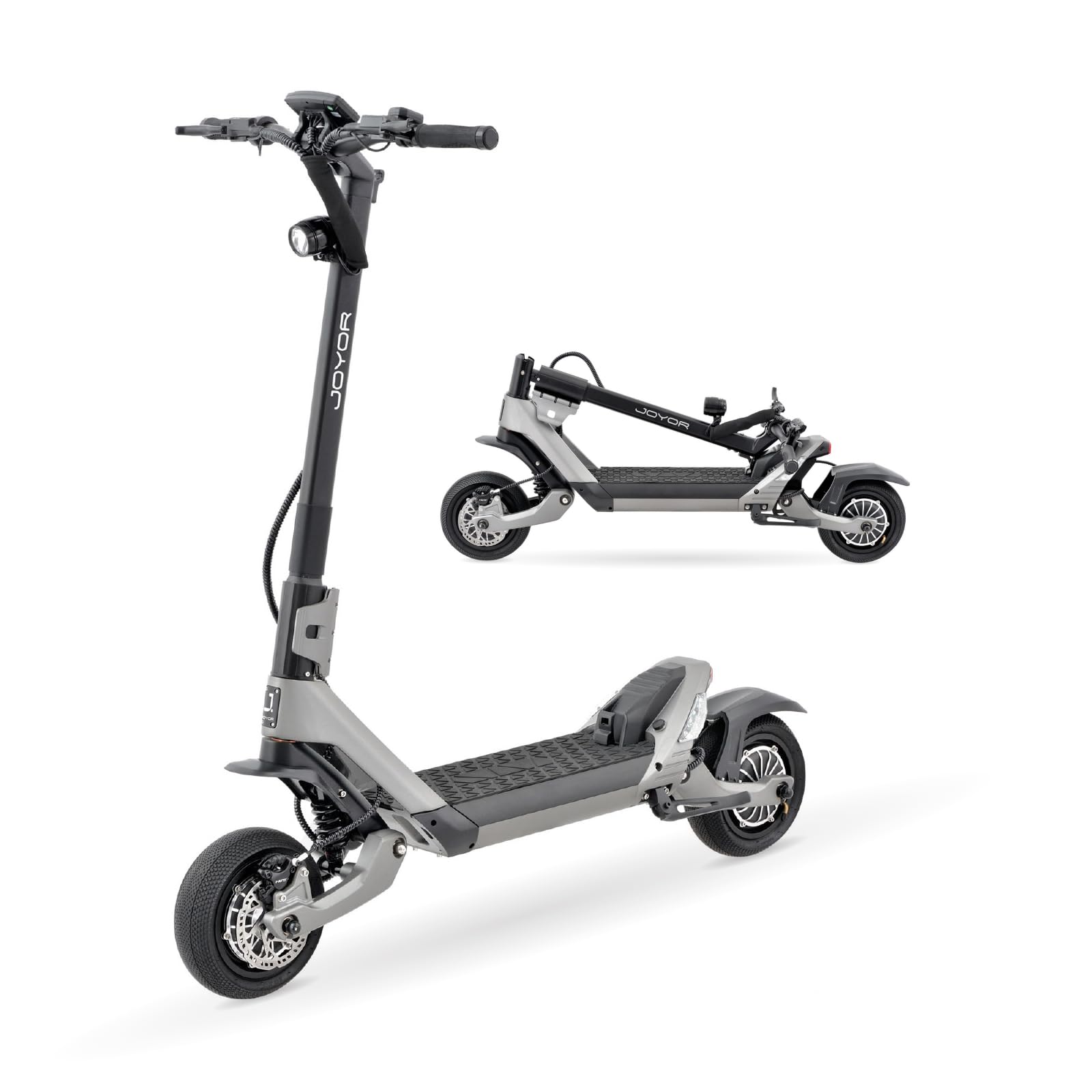Joyor LuxeRider Trottinette électrique adulte, pliable, deux moteurs de 1200W, batterie de 52V 21AH, autonomie de 55-60km, roues pneumatiques de 25,4x8,9cm, charge maximale 150KG, double suspension