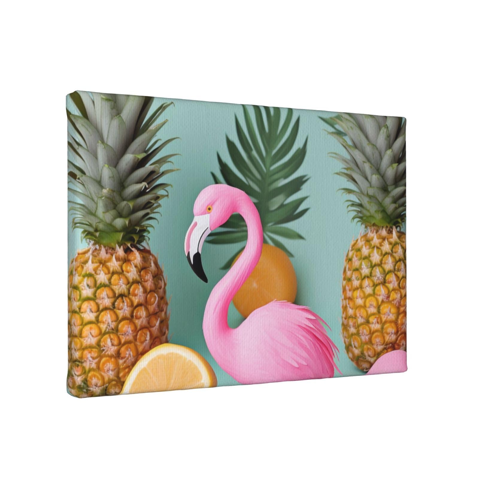 YKLJG pink flamingo pineapples Printed Wall Art Canvas Painting 30x20 CM Wooden Framed Picture Painting Artwork Prints for Bedroom Kitchen Home Office Decor