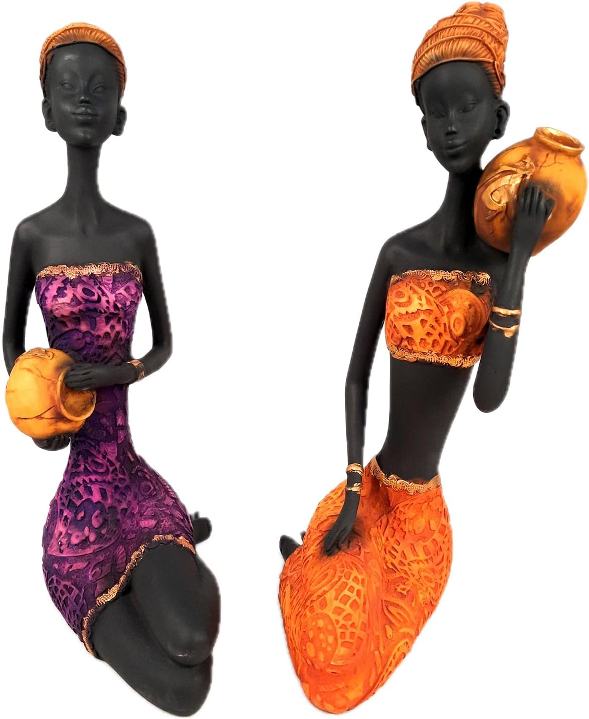 Apka Mart The Online Shop African Women Figurines | Tribal Ladies Carrying Pot Showpiece - for Home Dcor, Table, Living Room & Gift - (Pack of 2) (Resin, Black)