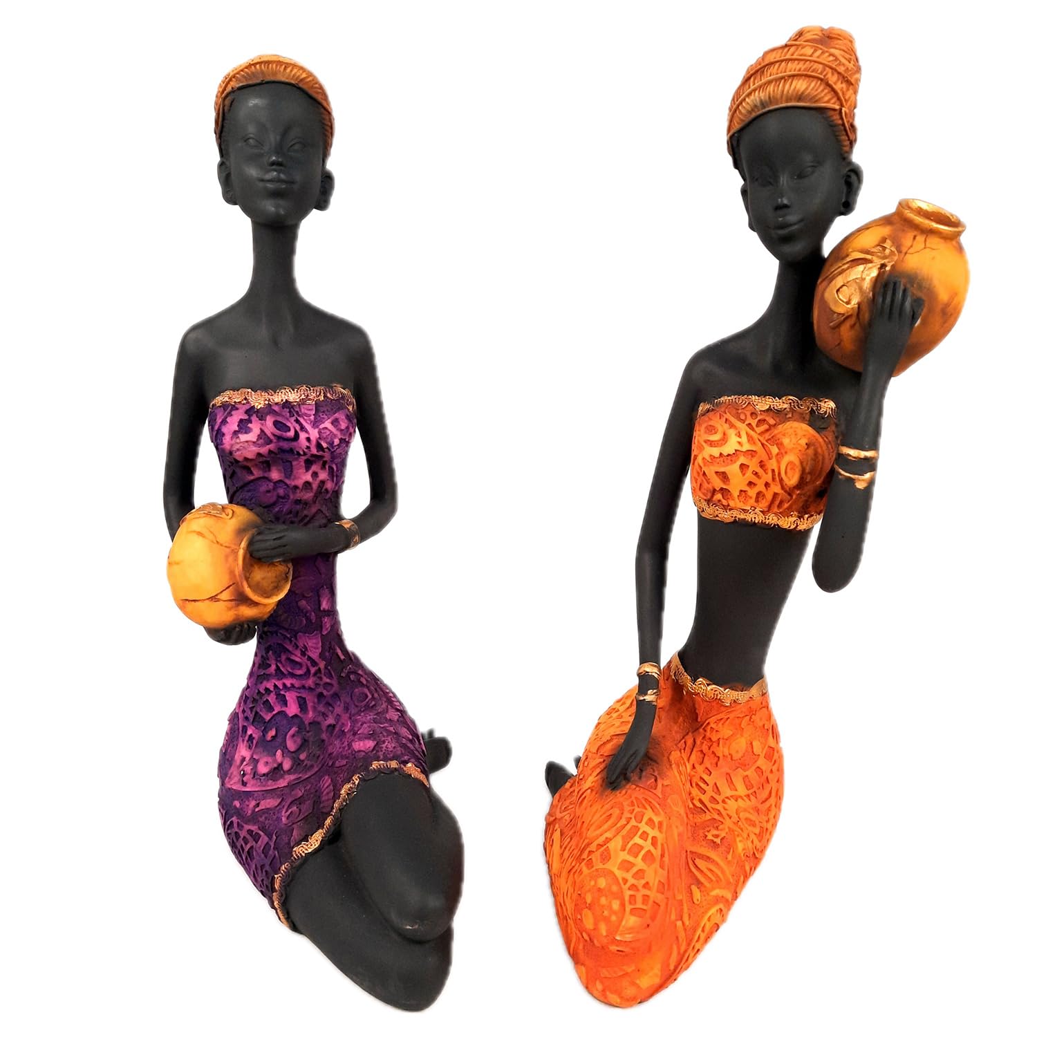 Apka Mart The Online Shop African Women Figurines | Tribal Ladies Carrying Pot Showpiece - for Home Dcor, Table, Living Room & Gift - (Pack of 2) (Resin, Black)