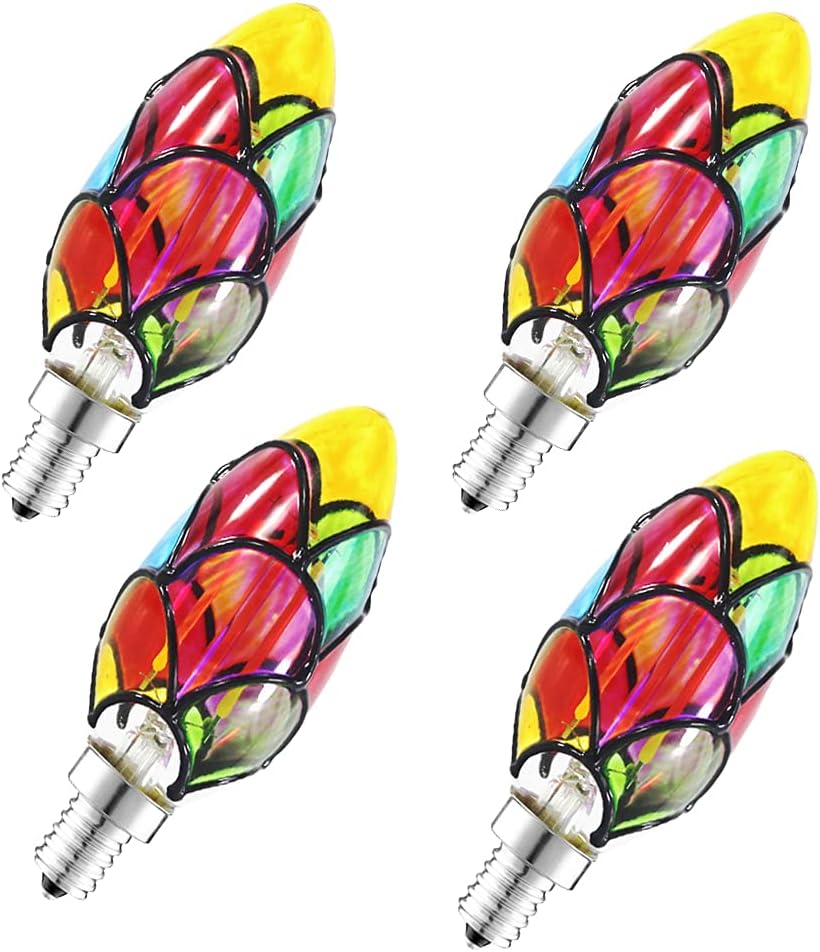 VALUCKY Stained Spherical LED Bulbs, Edison C35 Bulbs, 110V 3.5W LED Light Bulbs, Stained Glass Light Bulbs, Create Vibe, Great for Mood Light/Accent Light/Party Light, Standard E12 Base, 4Pack