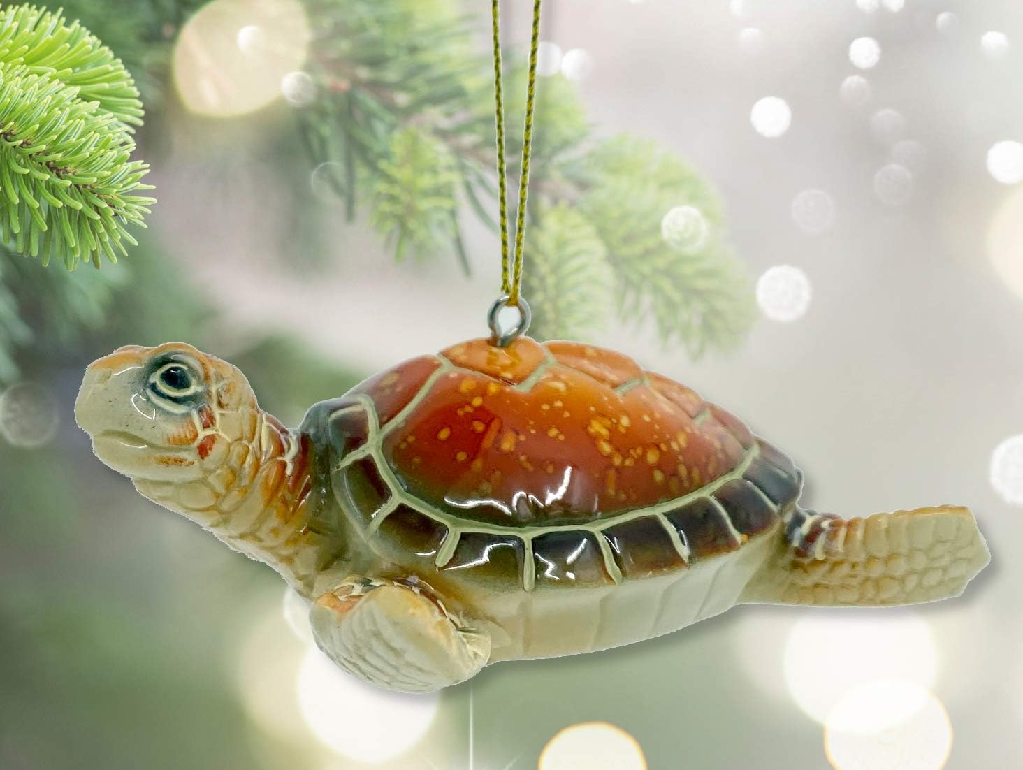 Sea Turtle Christmas Ornament – Coastal Ocean Animal Tree Decoration – Resin Marine Life Ornament Beach Gift - Image 2