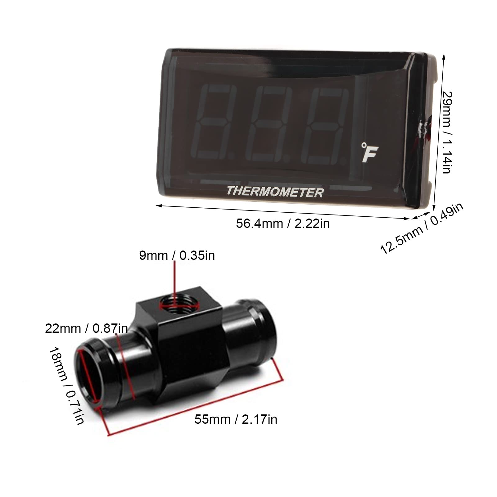 Wakects Wassertemperaturmesser Digitales Thermometer LCD -Anzeige 12 V Universal Motorrad Wassertemperaturmesser mit Hintergrundbeleuchtung für Motorräder (Rot)