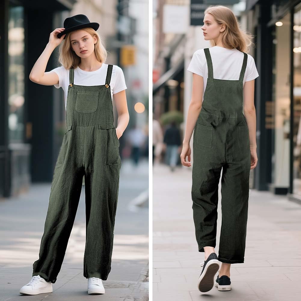 Salopette Femme, Combinaison en Coton Ample et Décontracté Femme avec Bretelles Réglables et Poches, Salopette de Travail Ete Fluide Chic, Pantalon de Travail D'été Ample