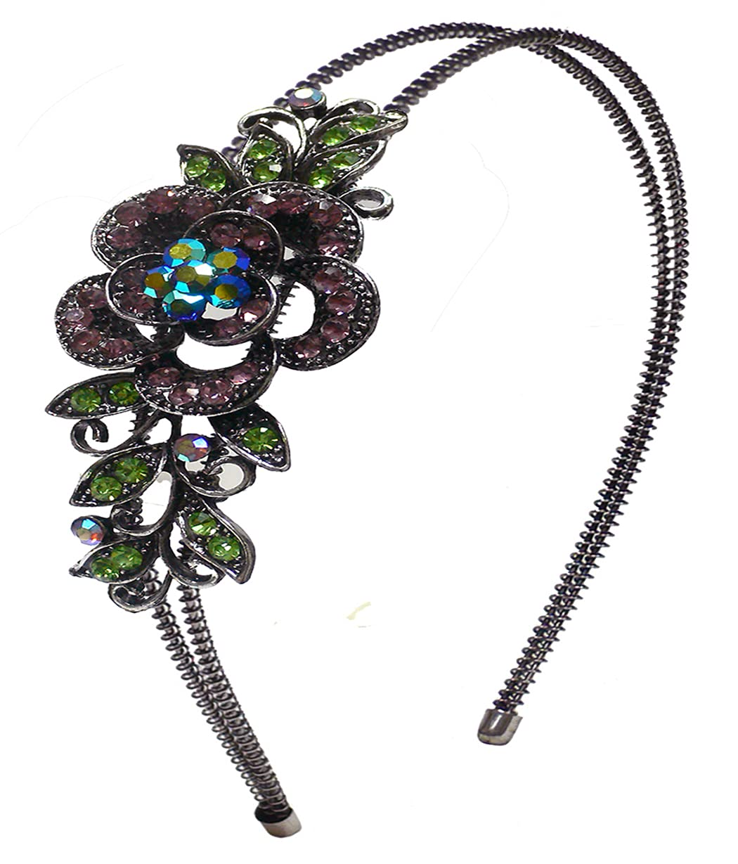 jcgy Crystal Flower Headband Resilient Metal Wire Hairband for Women Girls Hair Styling U86121-0119lavender