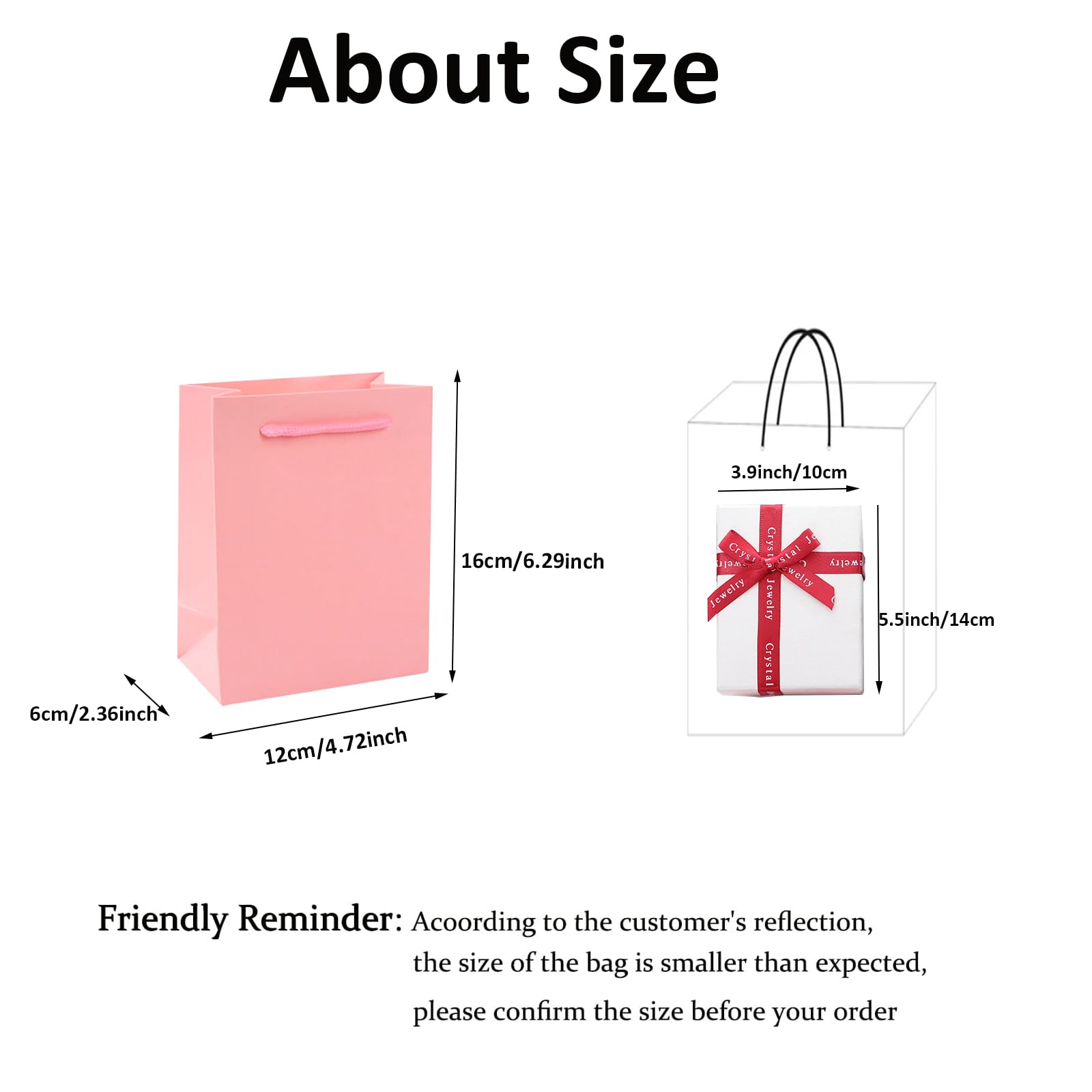 TKSBAG 50 Kleine Rosa Geschenktüten Mit Griffen – 14x6,3x12,9 Cm, Mit „Danke“-Aufdruck, Für Party & Feiern
