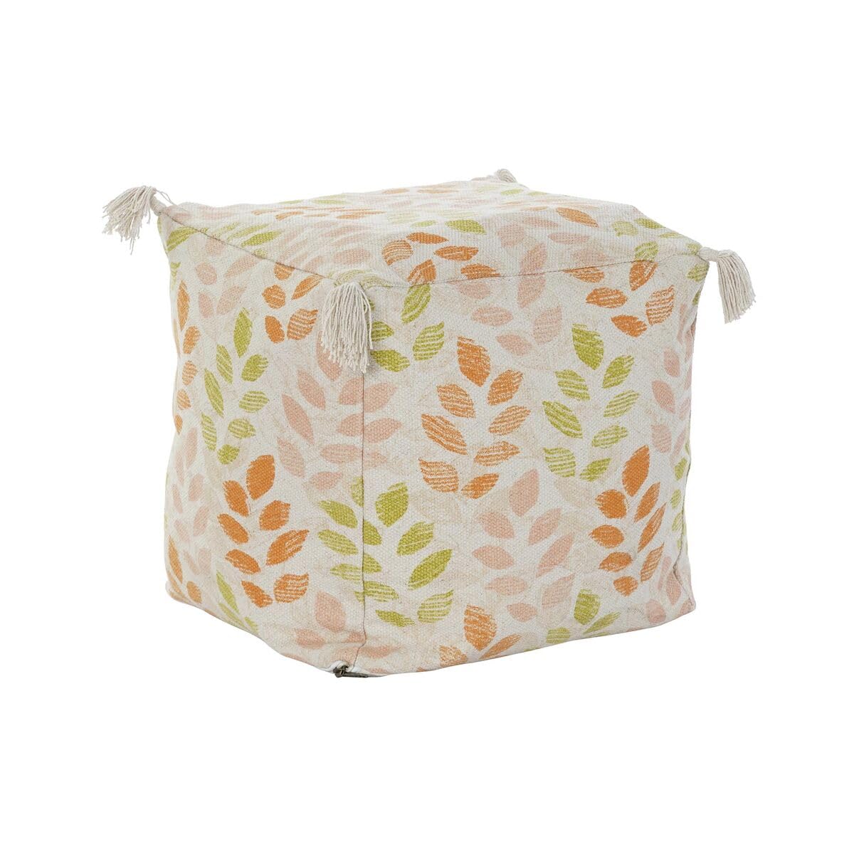 Coussin de sol beige pour salon pouf carré shabby chic feuille de plante