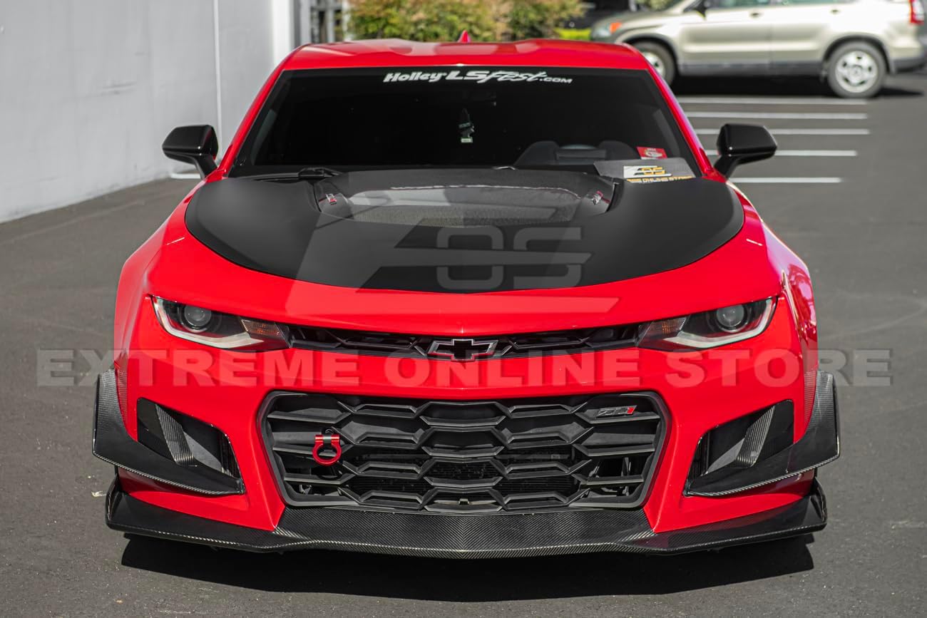Replacement For 2017-Present Chevrolet Camaro ZL1 1LE | GM Factory Style DRY CARBON FIBER Front Bumper Side Splitter Extension Canards Dive Plane Pair