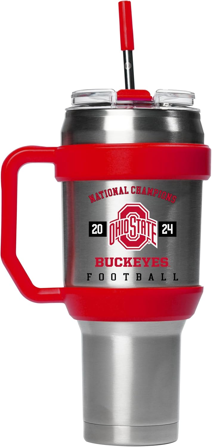 Gametime Sidekicks Ohio State 40oz Stainless Handle Tumbler - Officially Licensed, Stainless Steel, Double-walled, Vacuum-insulated, UV LED Printed Logos - 2024 Football National Champions
