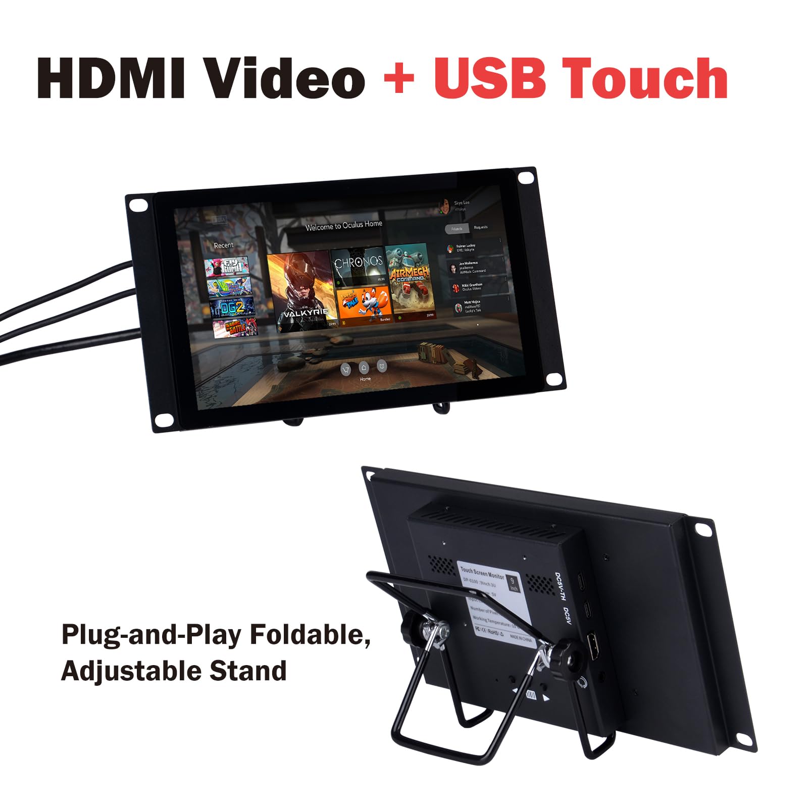 GeeekPi 9-calowy ekran dotykowy LCD 1280x720 monitor 3U do montażu w szafie rack do szafy serwerowej DeskPi RackMate T0/T1/T2/T0 Plus/T1 Plus/TL1 i 10-calowego mini stojaka serwerowego