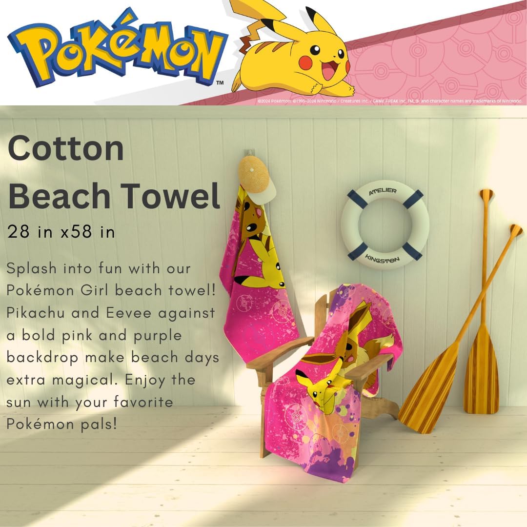 Pokemon Girl Anime Kids Super Soft Cotton Bath/Pool/Beach Towel, 58 in x 28 in, (Officially Licensed Product) By Franco image 3