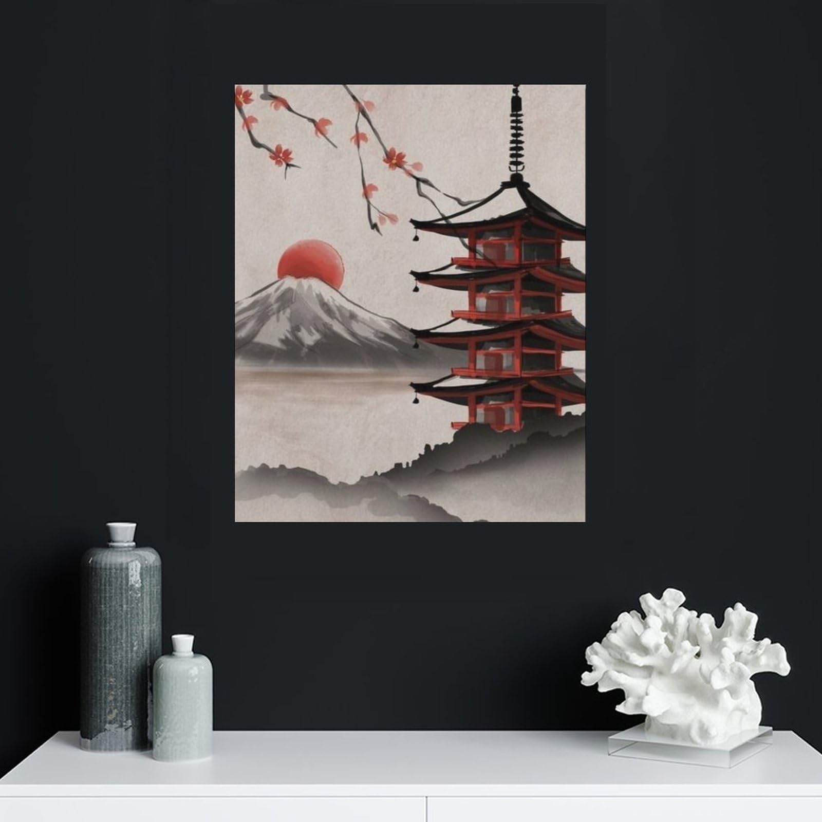 Amazon.co.jp: 絵画 五重塔と富士山と桜インテリア 絵画 和風アート