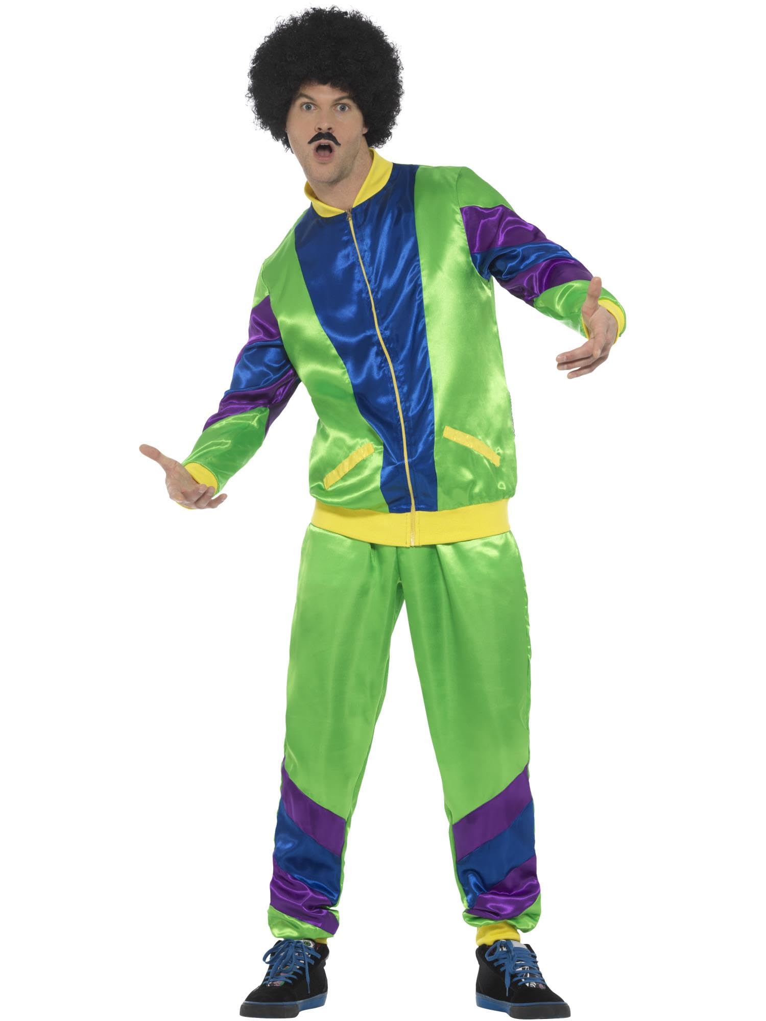 Smiffys 80s Height of Fashion Shell Suit Costume, Male, Gr with Jacket & Trousers, 1980's Fancy Dress, 1980s Dress Up Costumes