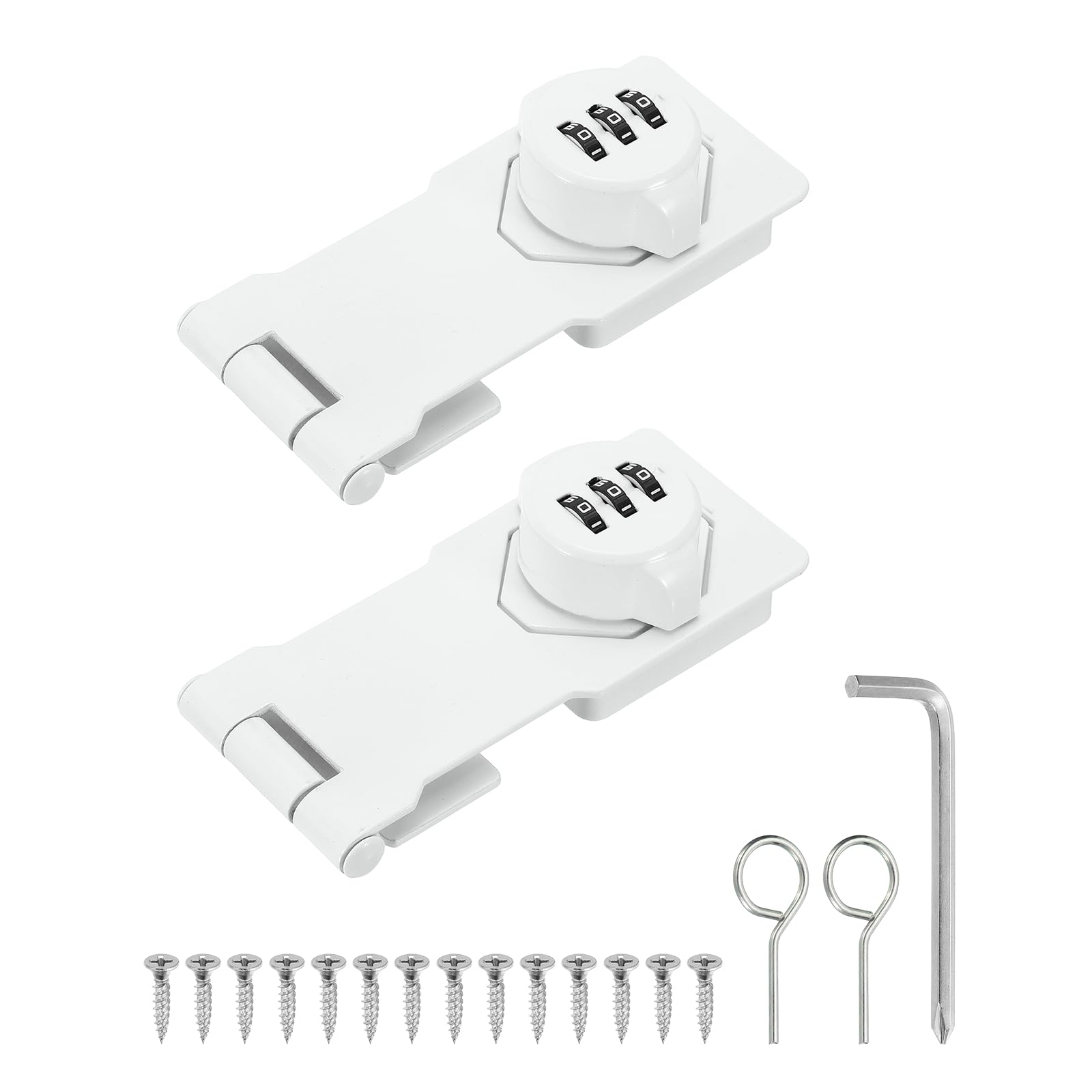 Defanex 2 Pcs Keyless Cabinet Lock with Combination Code (4.5 Inch) - 3-Digit Password Hasp Latch Lock Mechanical Password Rotary Hasp, for Drawer Closet Cupboard Fence Door, White โ image 1
