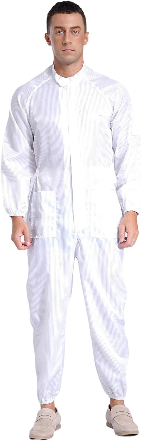 Agoky Men's One Piece Work Coveralls Jumpsuits Long Sleeves Anti-Static Dustproof Mechanics Body Suits