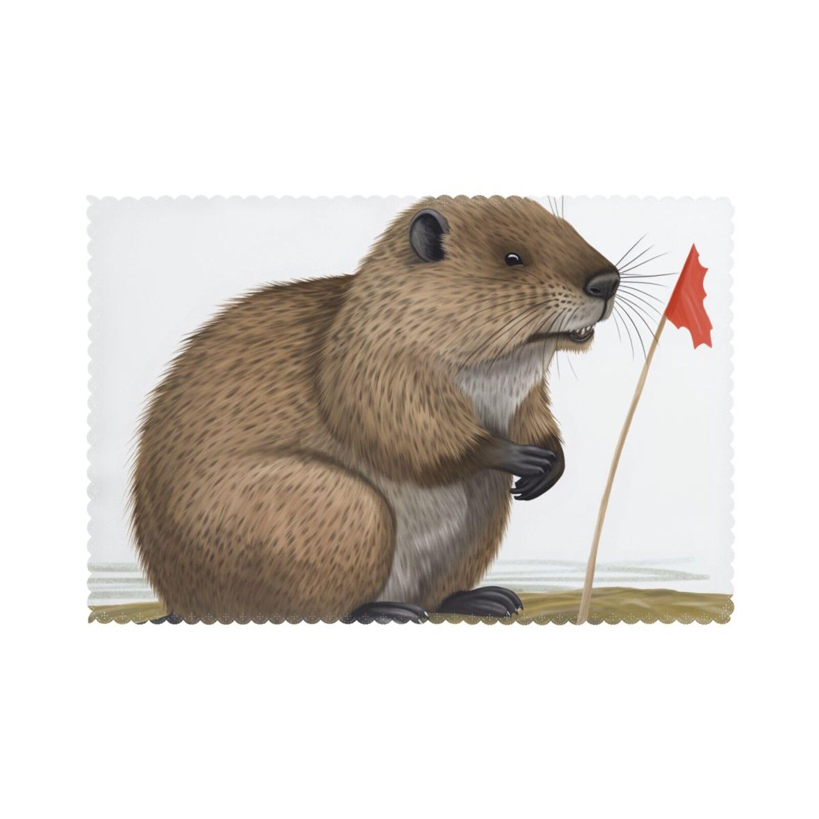 Beaver Cartoon Printed Placemat Heat Resistant Place Mats Set of 6 PCS Washable Kitchen Table Mats, 12x18 Inch